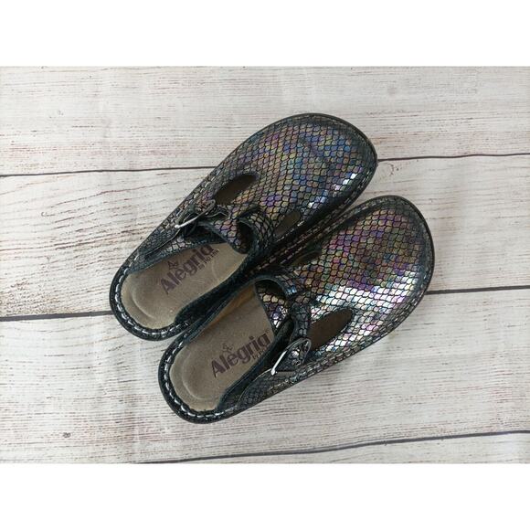 Alegria Womens Classic Brilliant Snake Clogs Sz 35 (US 5) Metallic Black - Picture 7 of 9